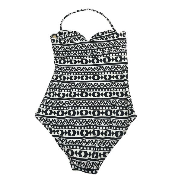 J. Crew Black and White Geometric Tribal Print One Piece Swimsuit Size 4 NWT - Picture 6 of 8
